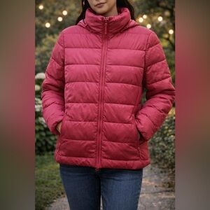 STEVE & BARRY'S Pink Hide-away Hood Double Down Feather Puffer Jacket Size M